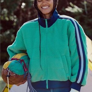 NWT Free People Movement Fleecy Sherpa Pippa Jacket in Green Combo Small